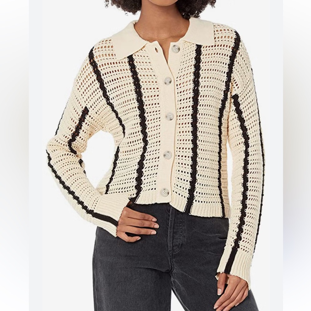 Blu Pepper NWT Back Tie Open Stitch Collared Long Sleeve 100% Cotton Sweater - Picture 1 of 13